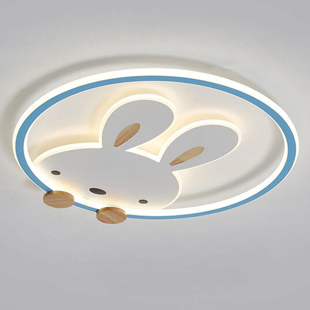 Childlike Modern Cartoon Rabbit LED Flush Mount Light Ceiling Fixture Cute Bunny Design for Kids Room Nursery Playroom Aesthetic Lighting Decor Kids Bedroom Illumination Creative Playful Home Lighting Children's Room Ceiling Light