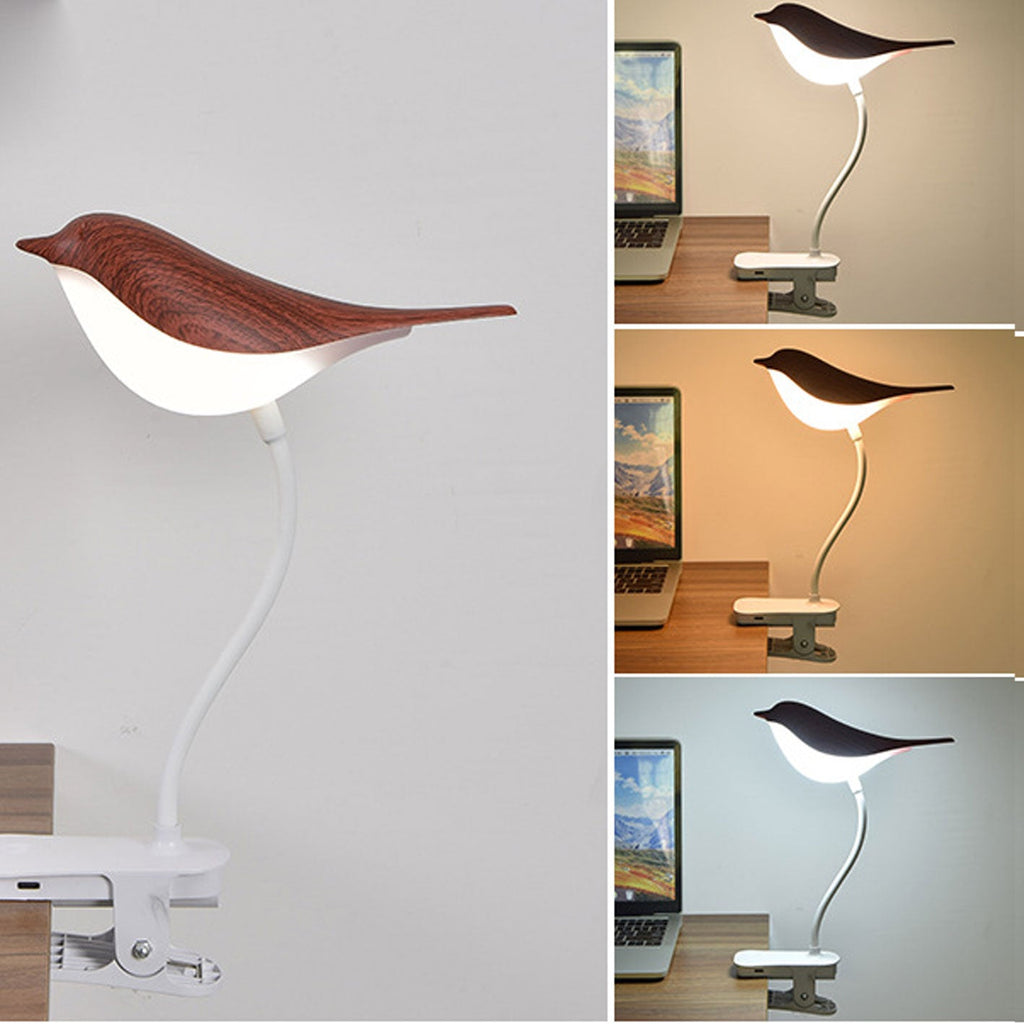 Nordic Creative Bird Clip USB Charging LED Night Light Table Lamp Decorative Bedside Lamp Brightness Adjustable Portable Design Cute Bird Shape for Kids Room Nursery Bedroom Home Office Lighting Gift Idea