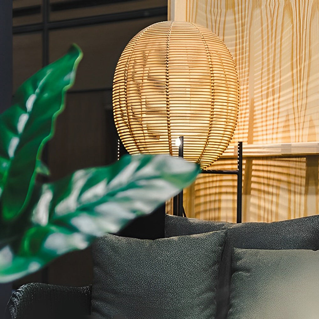 Rustic Boho Rattan Metal Frame Floor Lamp - Chic Accent Lighting for Home Decor