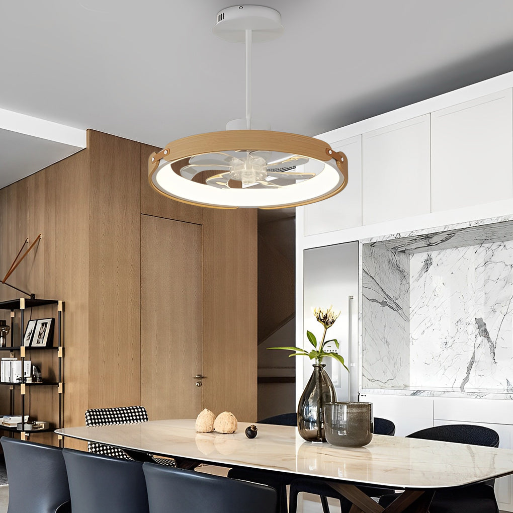Round Wood LED Bladeless Ceiling Fan with App Control & 3-Step Dimming