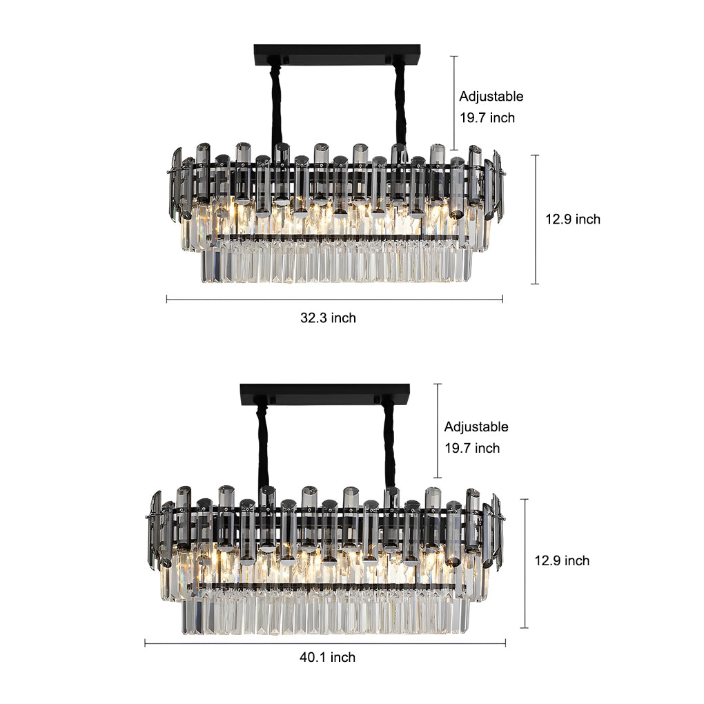 Long Rectangular LED Crystal Chandelier - Three Step Dimming Postmodern Lighting