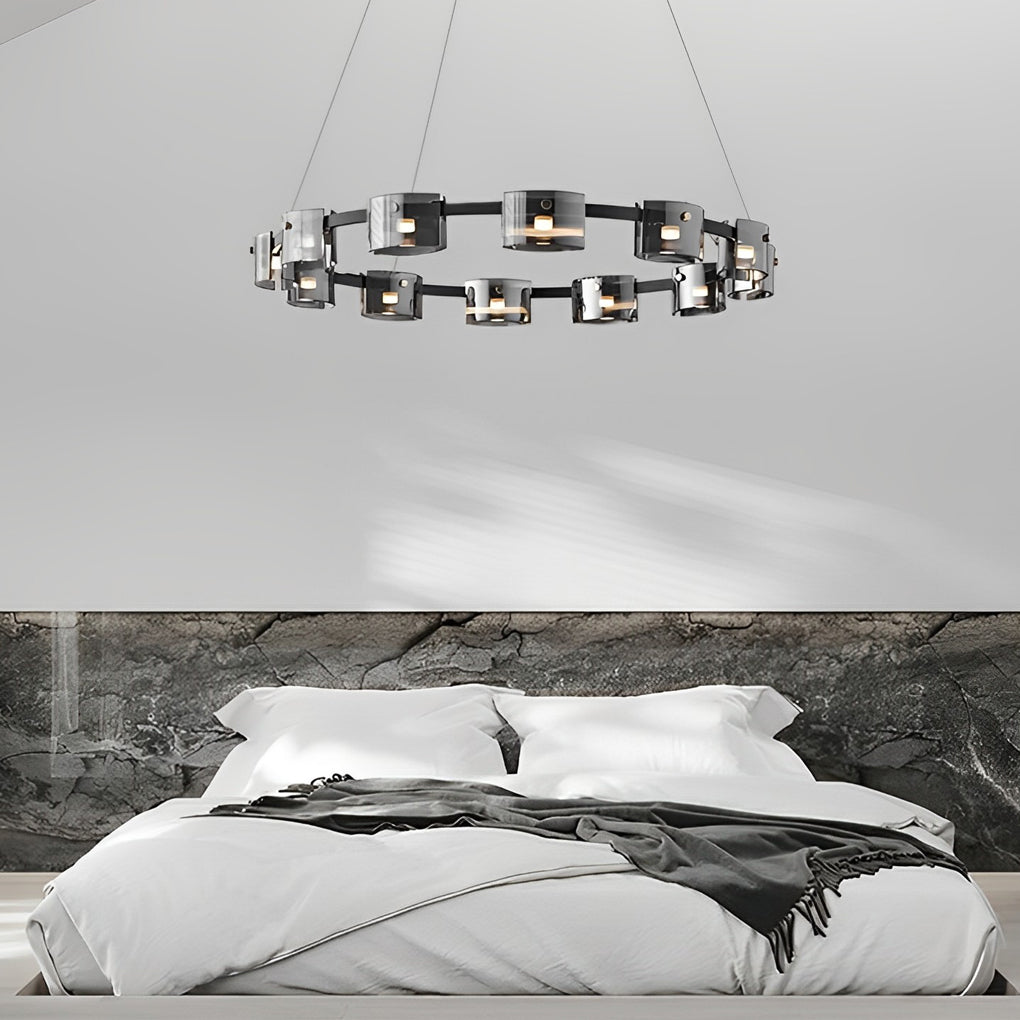 Circle Glass Stepless Dimming LED Chandelier - Nordic Design with Brightness Memory