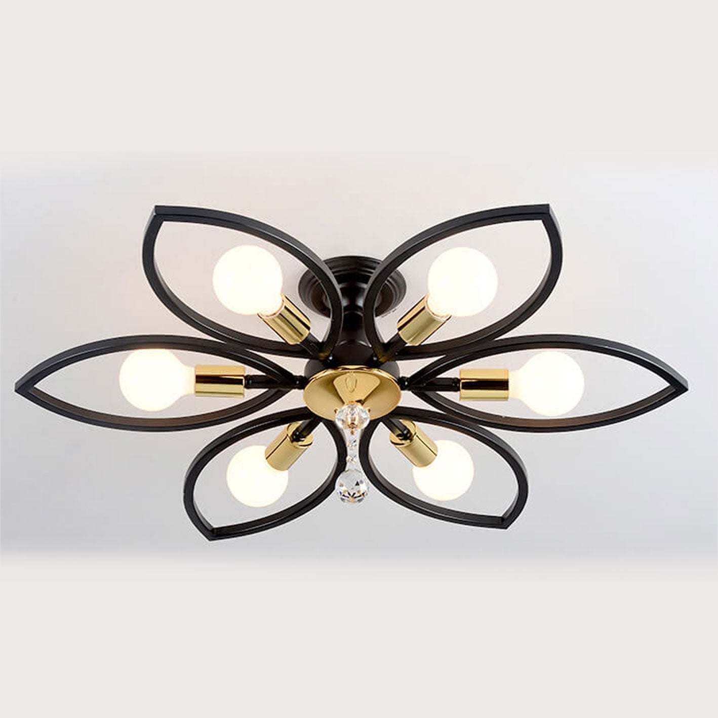 Nordic Luxury Wrought Iron Crystal Flush Mount Ceiling Light - 6/8 Light Design