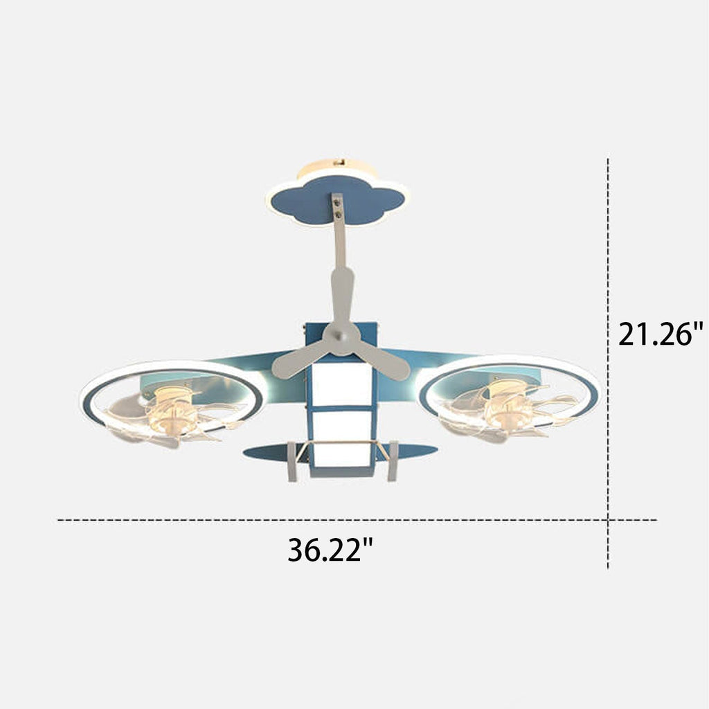 Creative Cartoon Aircraft Ceiling Fan Light for Kids Room, Fun Flush Mount Design, Airplane-Themed Illumination, Ideal for Nursery & Playroom Decor