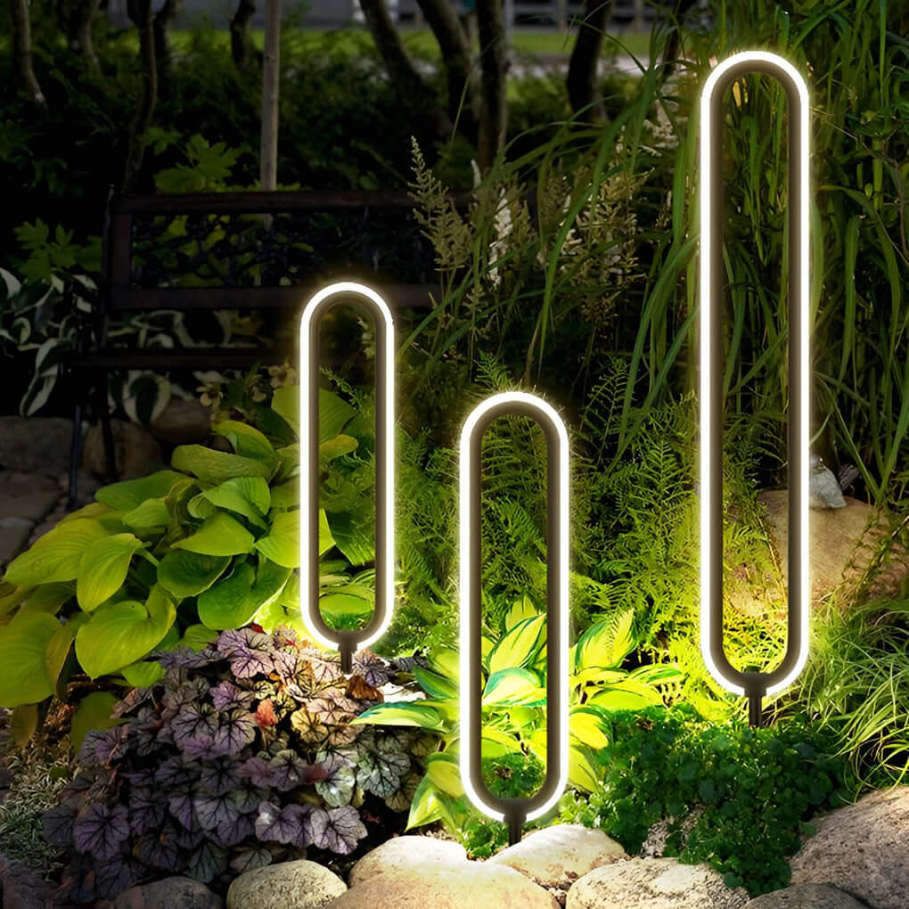 Sleek Black Oval Ring LED Solar Lights - Modern Outdoor Minimalist Design
