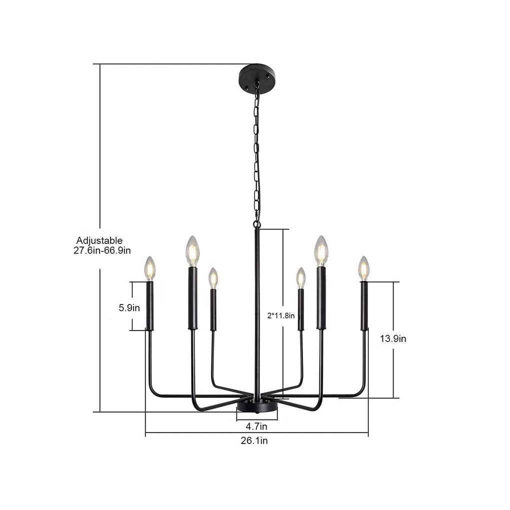 6-Light Rustic Iron Chandelier - American Style Candle Holder Lighting