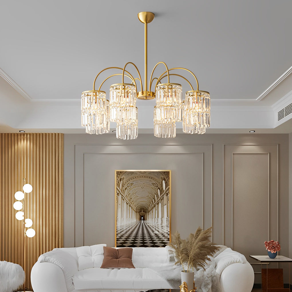 Crystal Shade Copper Curved Arms Luxury Chandelier Light