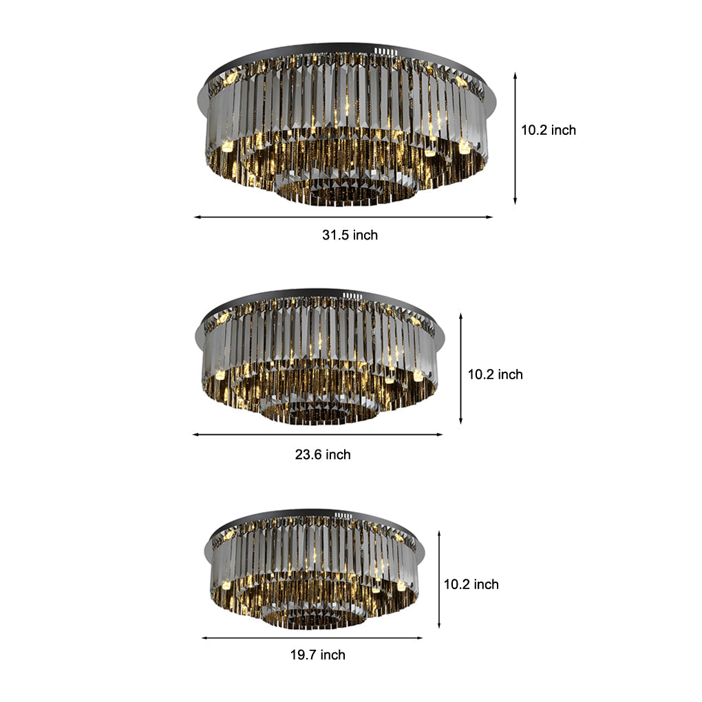 Multilayer Smoky Gray Crystal Dimming Ceiling Lights - Three Step Dimmer, Elegant Lighting Fixture, Modern Home Decor, Adjustable Brightness, Stylish Pendant Light