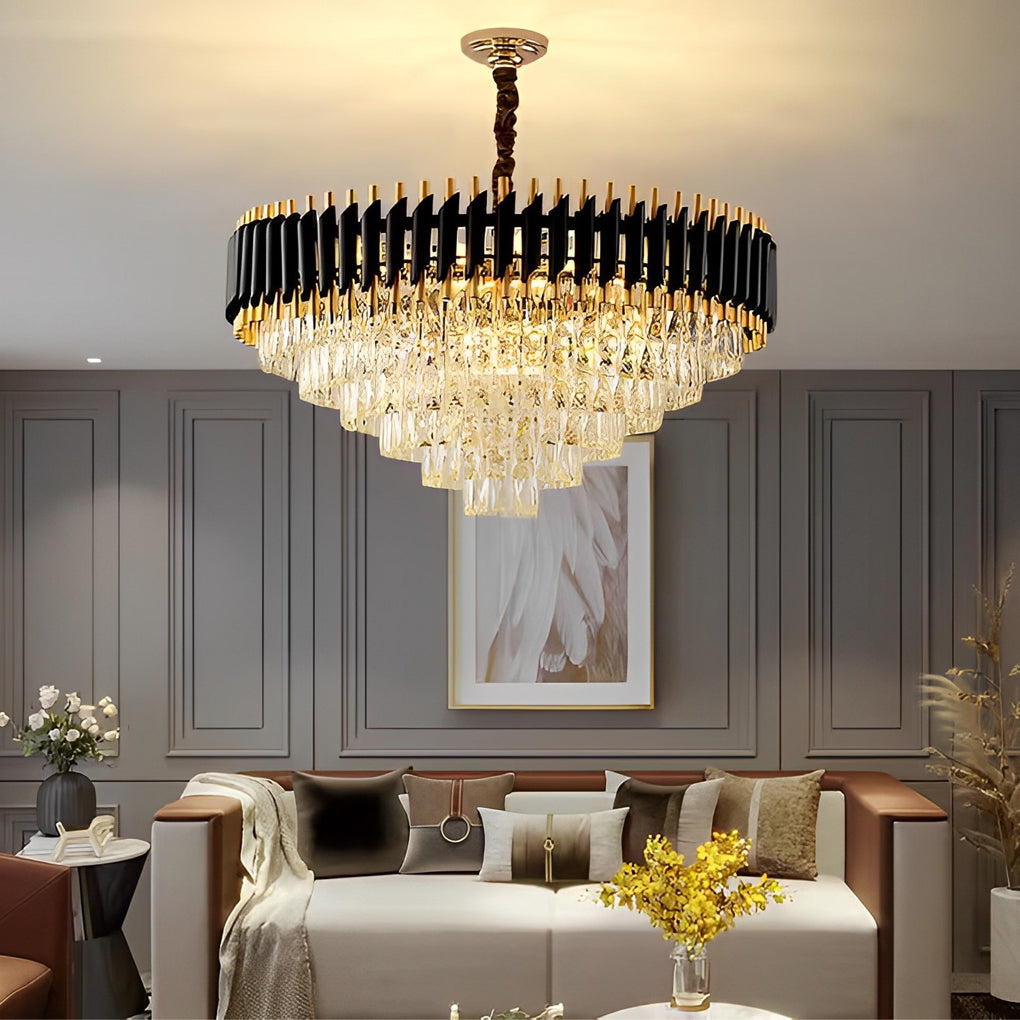 Round Oval Crystal Chandelier - Luxury Post-Modern Lighting with Three-Step Dimming