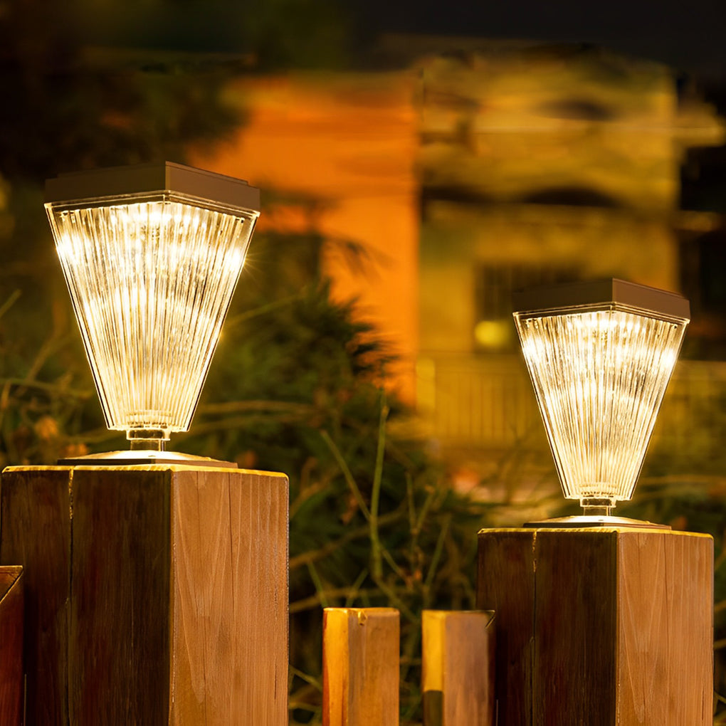 Dimmable LED Solar Post Lights with Ripple Lampshade for Garden Pathway