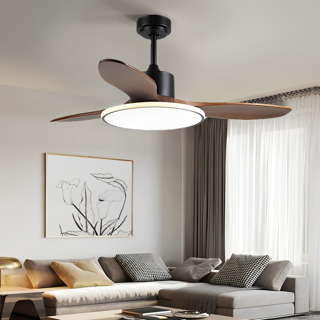 Wood Mute Dimmable LED Nordic Ceiling Fan Light with Remote Control