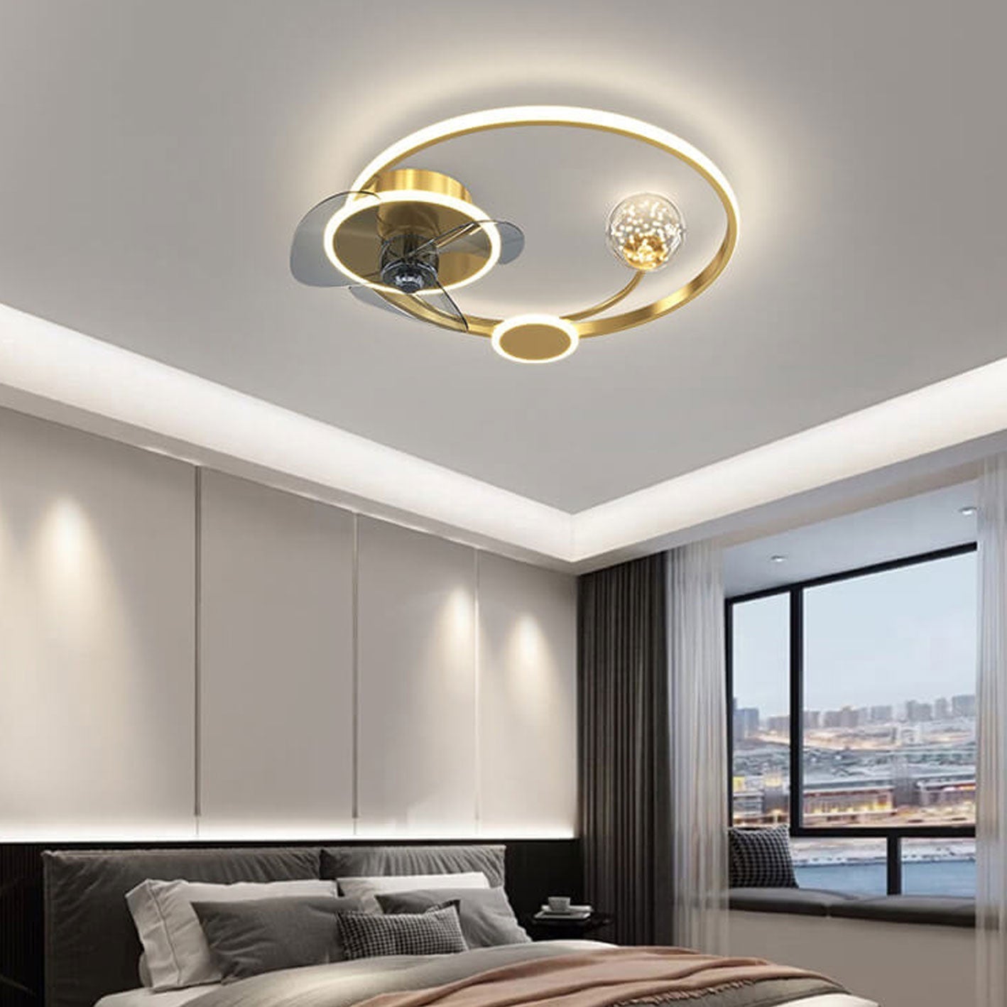 Modern Circle LED Flush Mount Ceiling Fan Light - Stylish, Energy-Efficient Ceiling Fixture for Home Decor