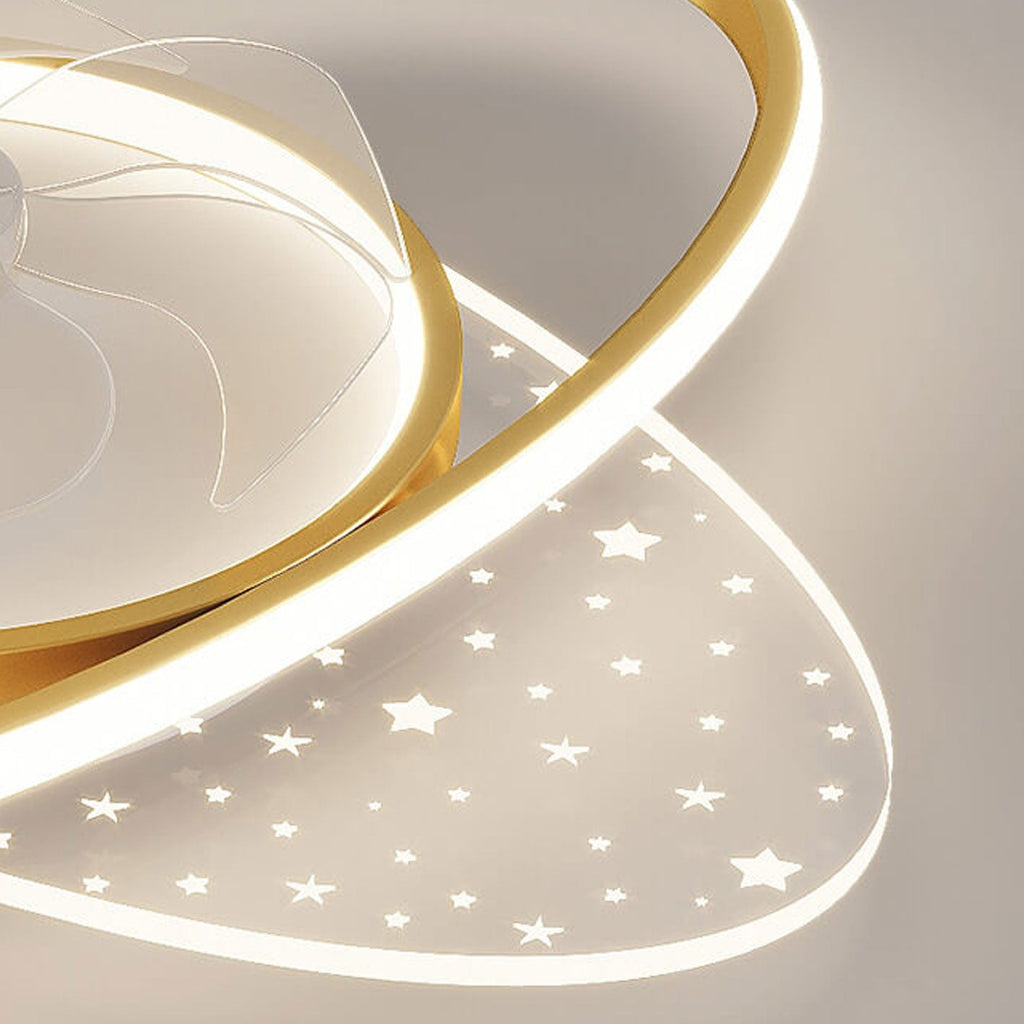 Modern LED Flush Mount Ceiling Fan Light - Creative Planet Star Effect Design, Energy Efficient, Stylish Home Lighting