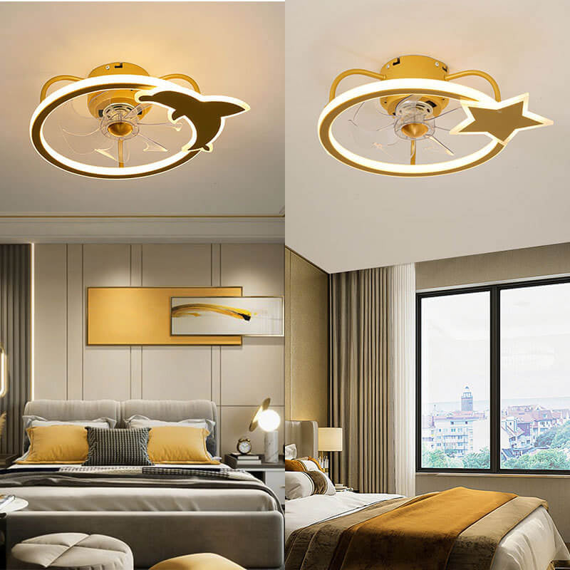 Child-Friendly Star Dolphin LED Ceiling Fan Light - Quiet Flush Mount Design