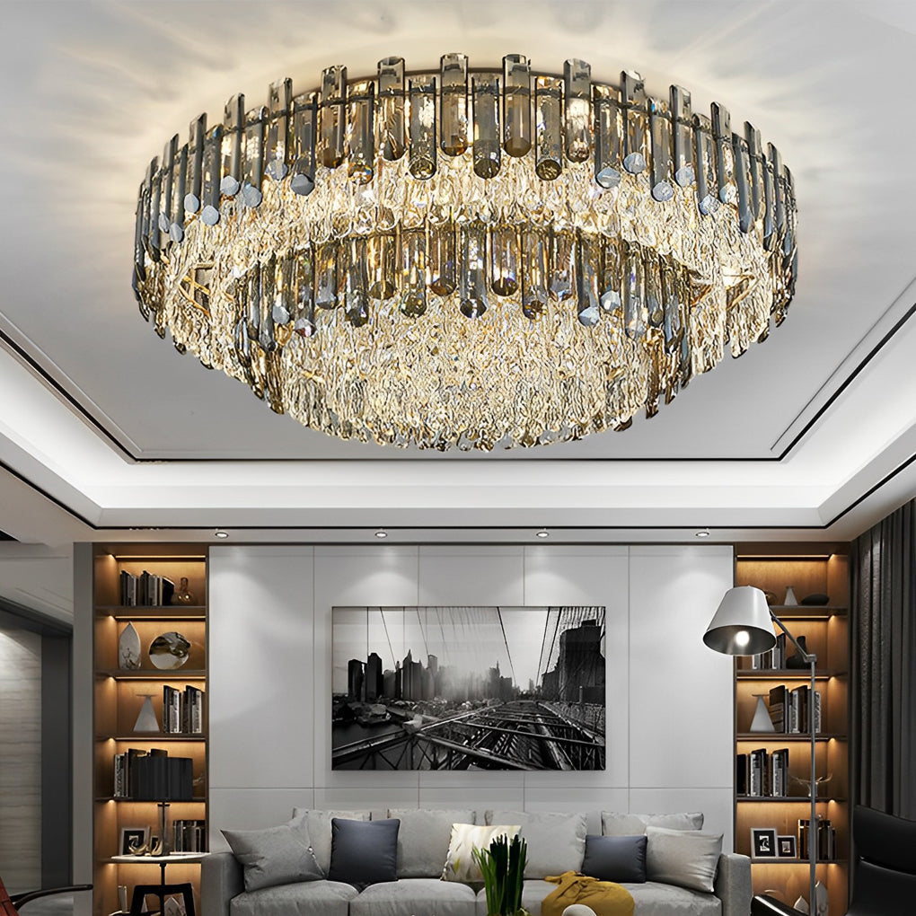Round Metal Crystal Dimmable Ceiling Light - Modern Luxury 3-Step Lighting