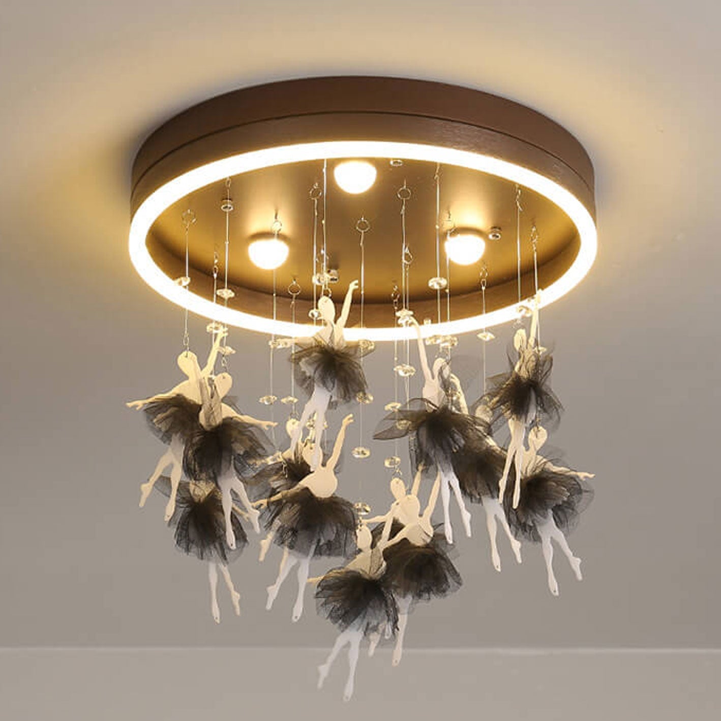 Modern Creative Cartoon Round Bird Skirt Hanging LED Flush Mount Ceiling Light Unique Kids Room Lighting Fixture Colorful Nursery Decor Fun Ceiling Lamp Stylish LED Lighting for Children’s Rooms Downlight Fixture