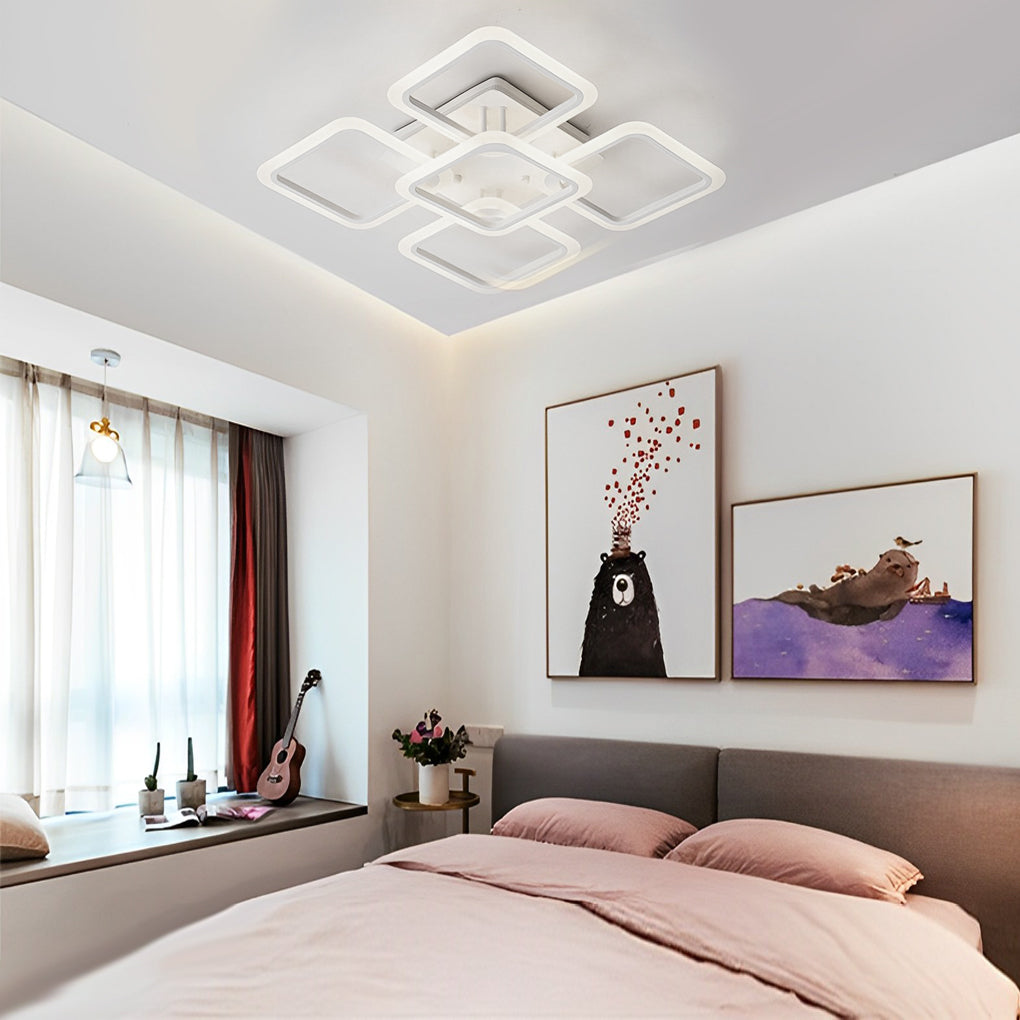 Square Modern Ceiling Light Fixture - Stepless Dimming Remote Control, Energy Efficient, Stylish Design