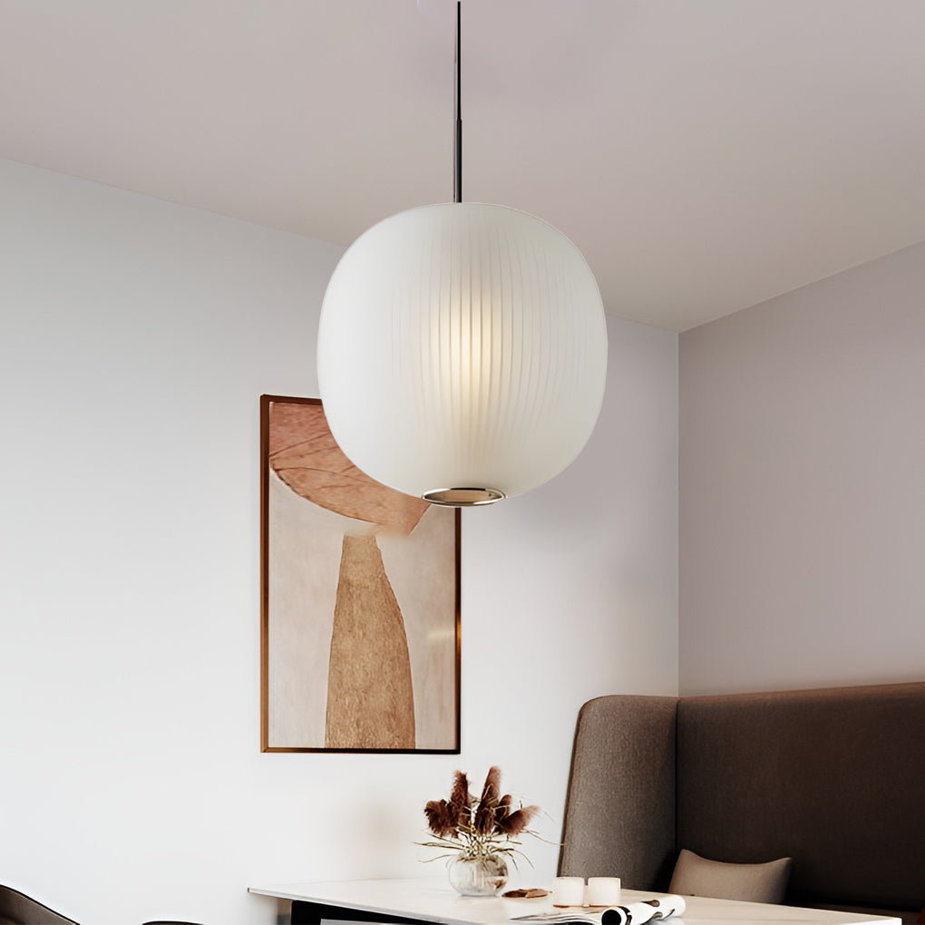 Round Lantern Glass LED Pendant Light - Modern Ceiling Hanging Fixture