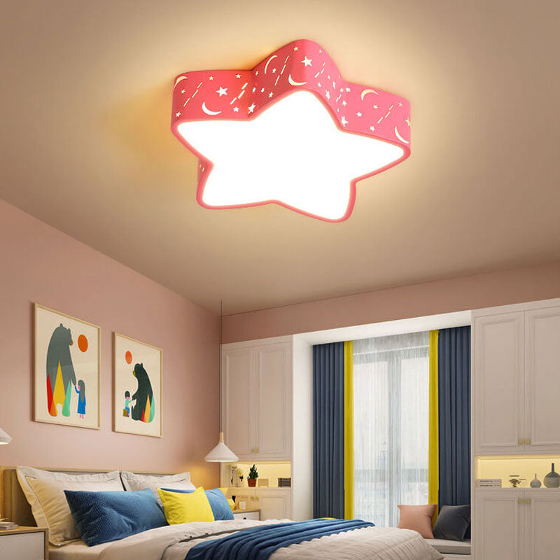 Cartoon Creative Star Shape LED Flush Mount Ceiling Light Fixture for Kids' Room, Nursery, Children’s Bedroom, Modern Ceiling Lamp, Cute Decorative Lighting, Energy-Efficient Star Pendant Light for Playroom or Baby Room
