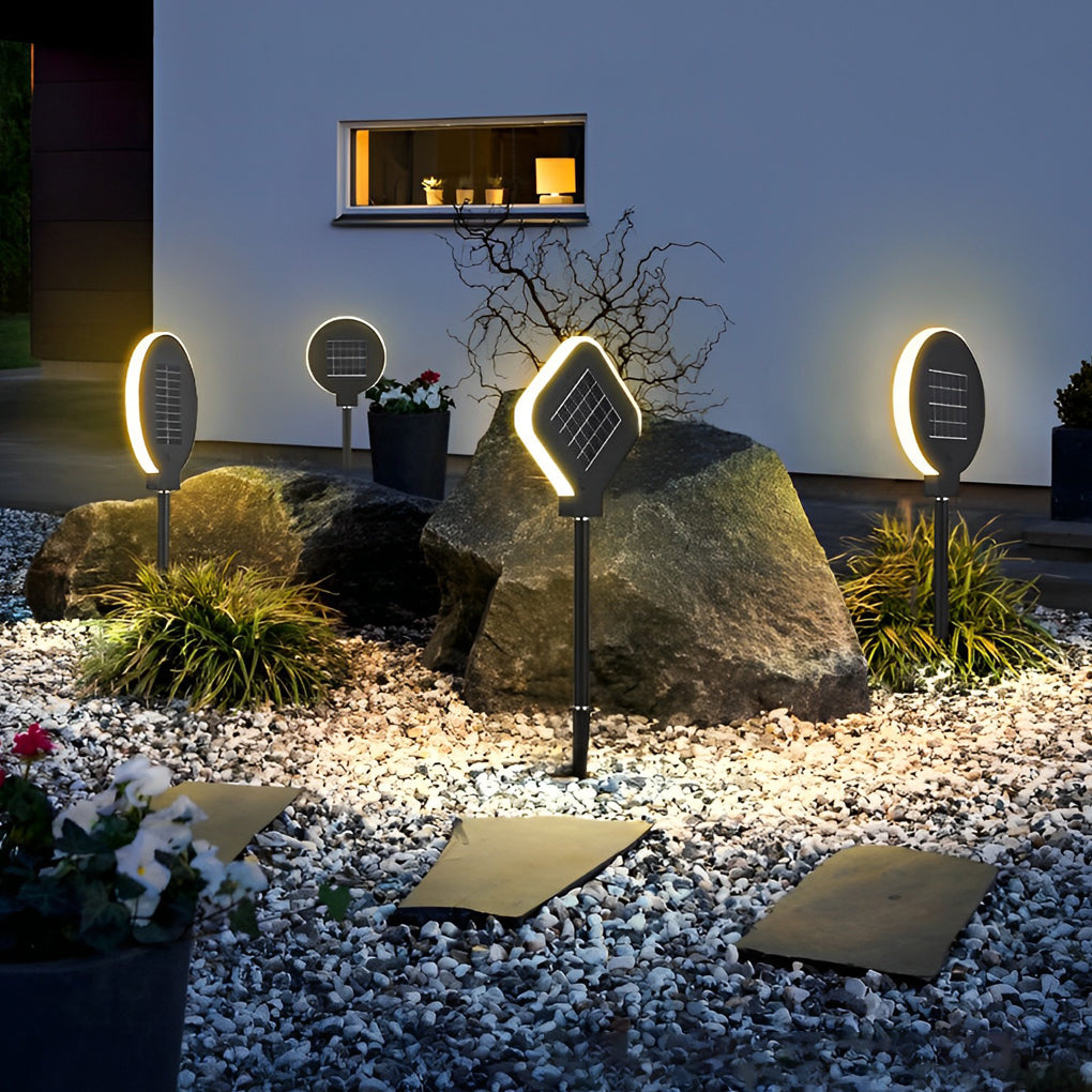 Modern Circular Black Solar LED Lawn Light - Eco-Friendly Outdoor Lighting, Energy Efficient Garden Light, Waterproof Solar Landscape Light, Bright LED Pathway Illumination.