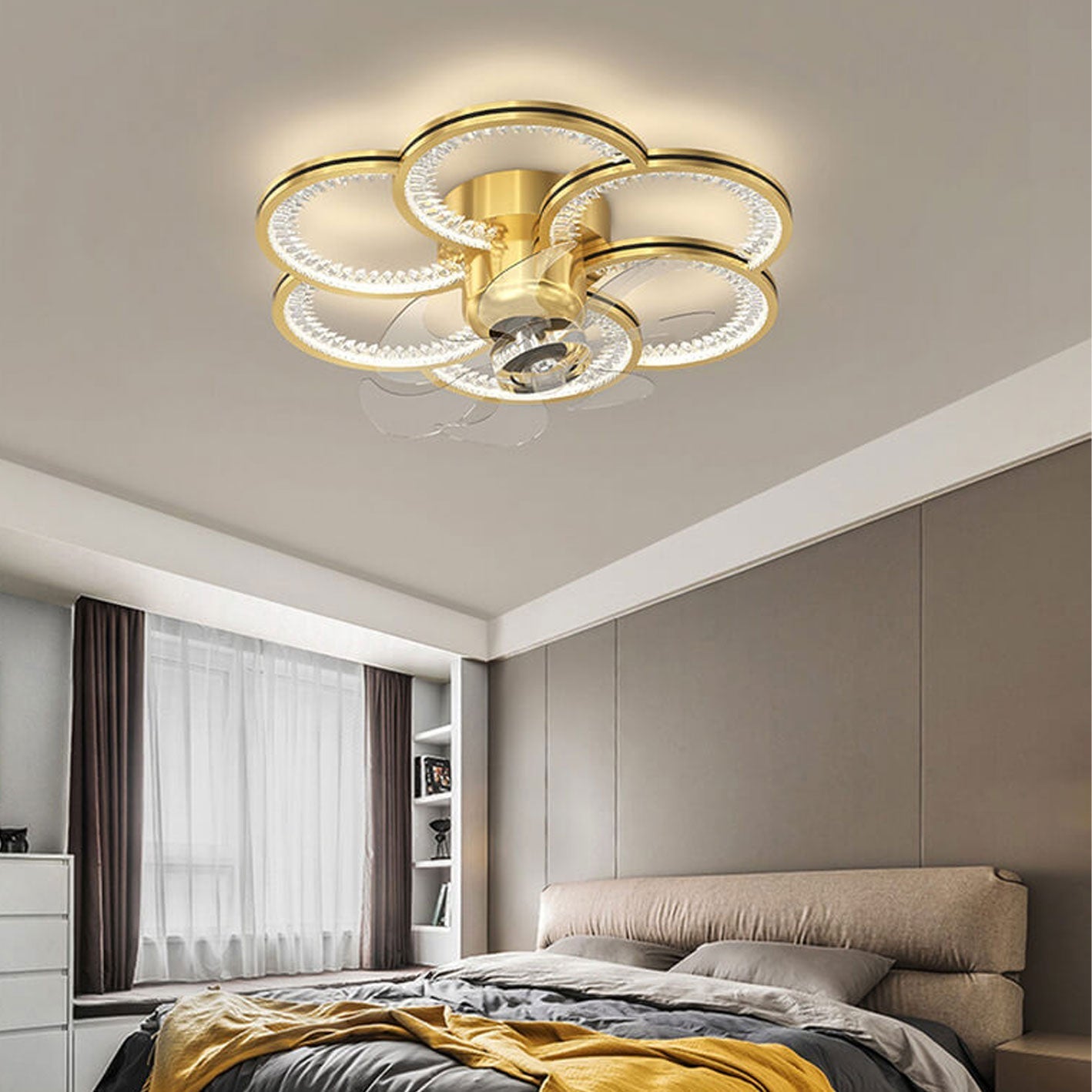 Modern Luxury Flower Petal LED Ceiling Fan Light Fixture