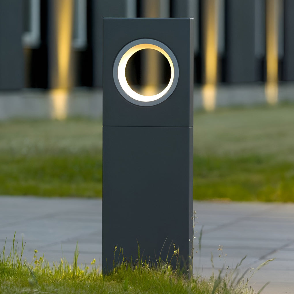 Sleek Black Modern Outdoor Pathway Bollard Lights with Round Hole Feature
