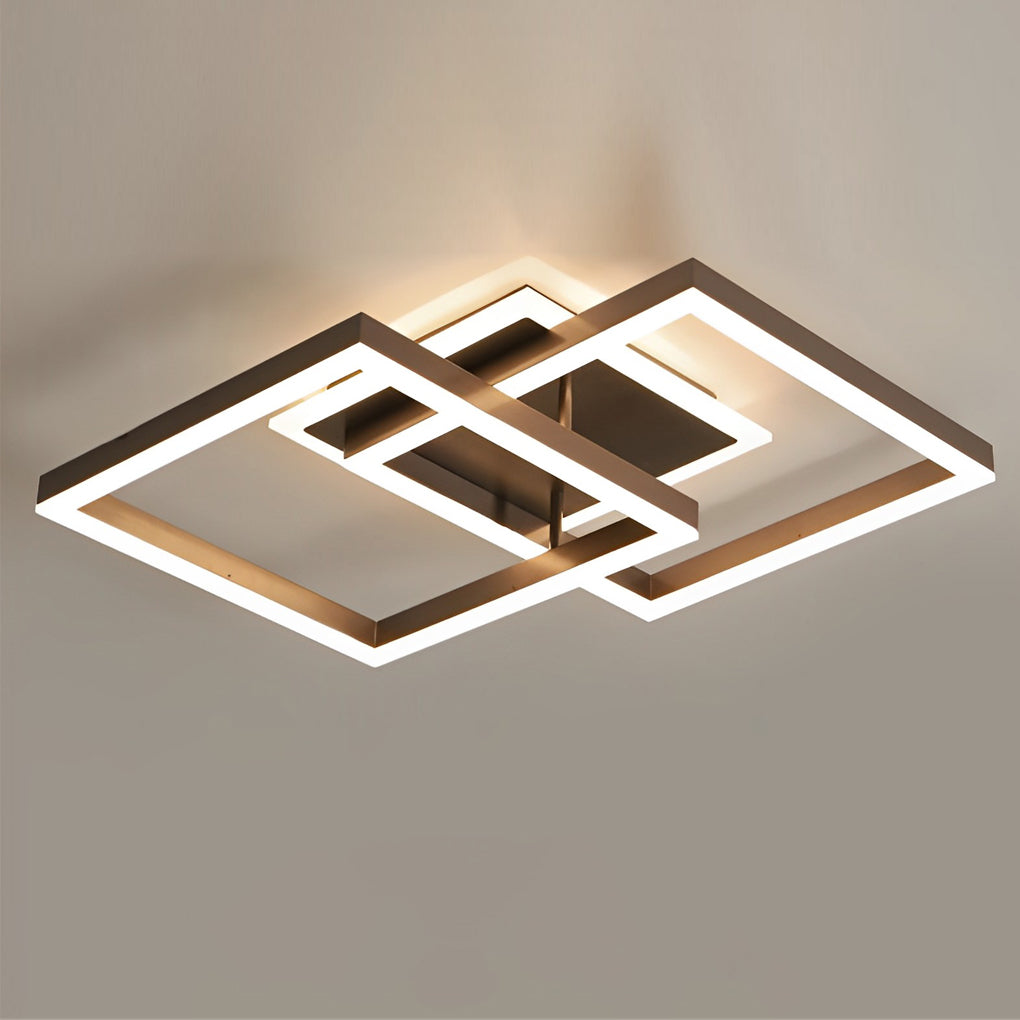 Modern Square Overlapping LED Ceiling Light Fixture - Brown Aluminum Design