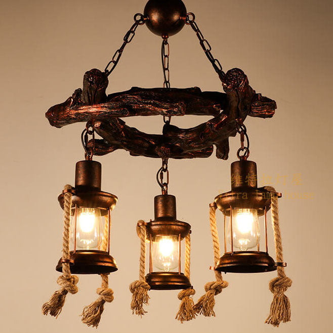 Vintage Nautical Metal Lantern Chandelier - 3/7-Light Design for Coastal Decor