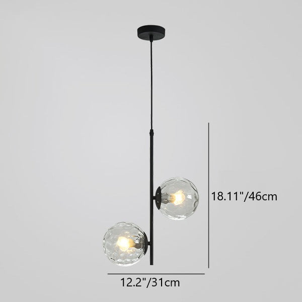 Modern Minimalist Iron Glass Round Ball Branch Chandelier 2-Light Living Room