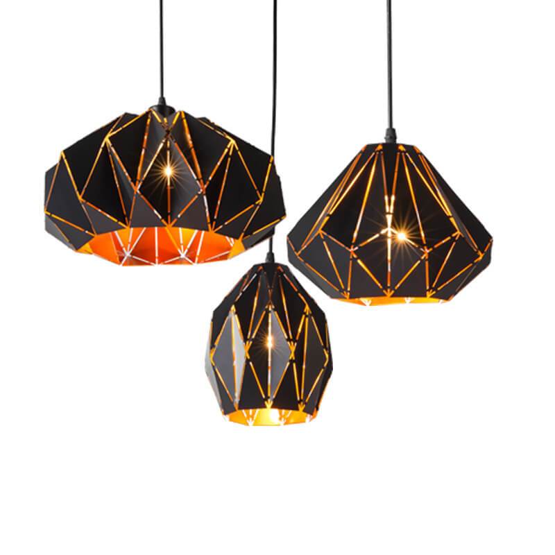 Vintage Wrought Iron Geometric Diamond Pendant Light Fixture
