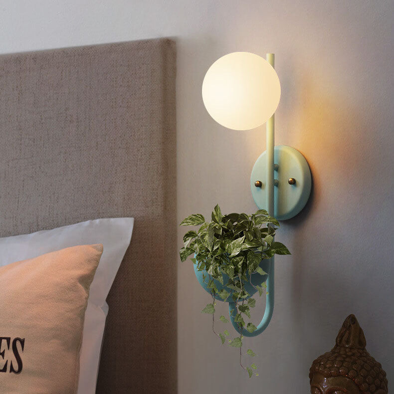 Sphere 1-Light Storage Box Wall Sconce Plant Pot Decor Lamp