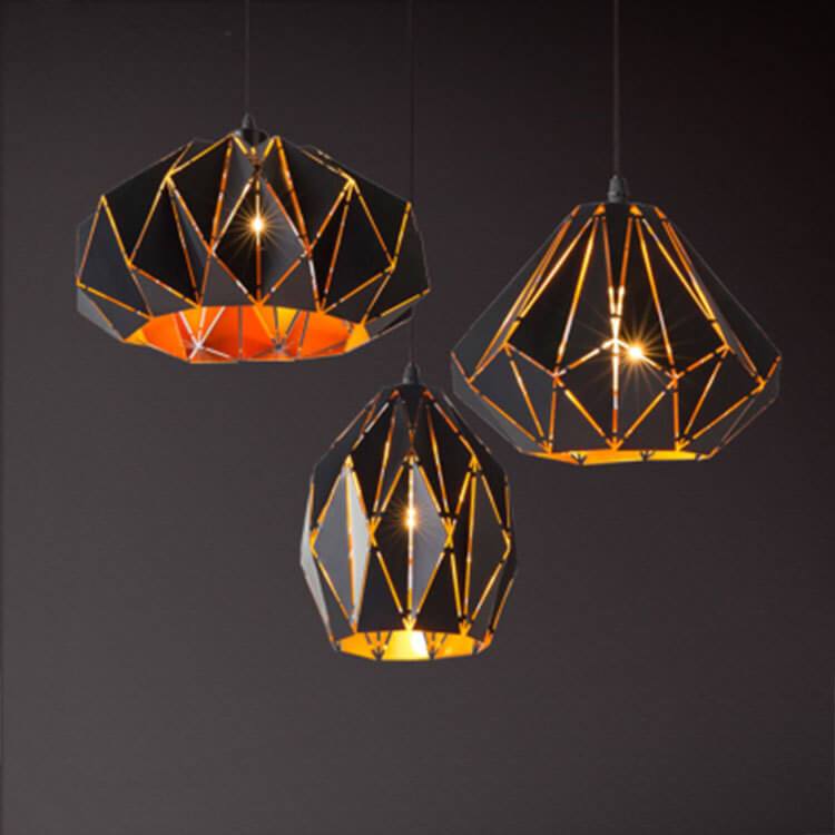 Vintage Wrought Iron Geometric Diamond Pendant Light Fixture