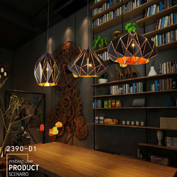 Vintage Wrought Iron Geometric Diamond Pendant Light Fixture