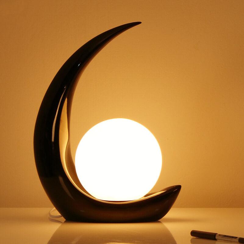 Creative Crescent Night Resin 1-Light Table Lamp - Decorative Bedside Lighting, Unique Modern Home Decor, Stylish Nightstand Lamp for Bedroom, Living Room, and Office, Warm Ambient Light, Gift Idea for Home Decoration