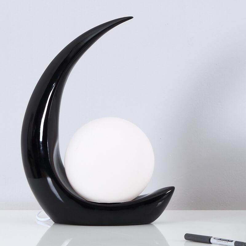 Creative Crescent Night Resin 1-Light Table Lamp - Decorative Bedside Lighting, Unique Modern Home Decor, Stylish Nightstand Lamp for Bedroom, Living Room, and Office, Warm Ambient Light, Gift Idea for Home Decoration