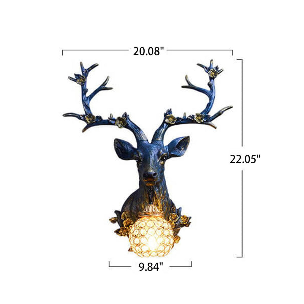 Retro Deer Head Resin Wall Sconce Light - 1-Light Decorative Lamp