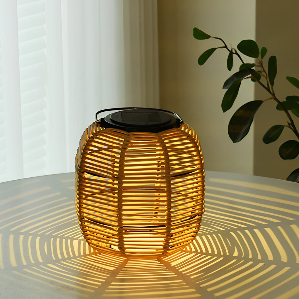 Rattan Solar Garden Lantern - Waterproof Modern Lawn Light