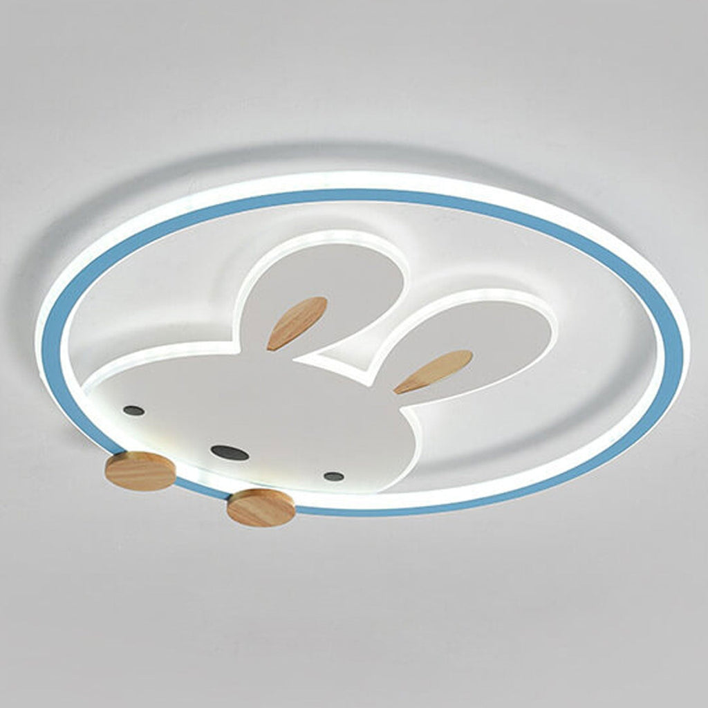 Childlike Modern Cartoon Rabbit LED Flush Mount Light Ceiling Fixture Cute Bunny Design for Kids Room Nursery Playroom Aesthetic Lighting Decor Kids Bedroom Illumination Creative Playful Home Lighting Children's Room Ceiling Light