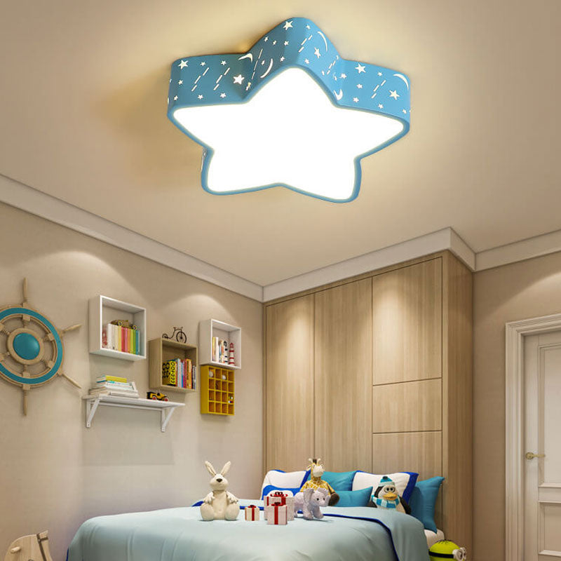 Cartoon Creative Star Shape LED Flush Mount Ceiling Light Fixture for Kids' Room, Nursery, Children’s Bedroom, Modern Ceiling Lamp, Cute Decorative Lighting, Energy-Efficient Star Pendant Light for Playroom or Baby Room