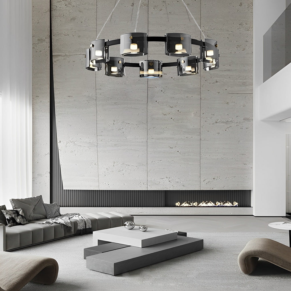 Circle Glass Stepless Dimming LED Chandelier - Nordic Design with Brightness Memory