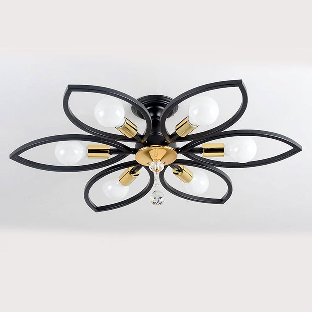 Nordic Luxury Wrought Iron Crystal Flush Mount Ceiling Light - 6/8 Light Design