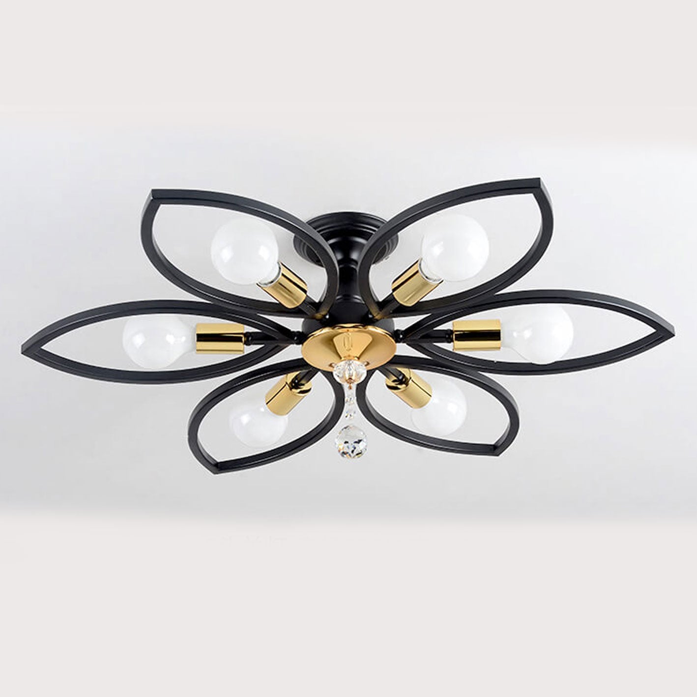 Nordic Luxury Wrought Iron Crystal Flush Mount Ceiling Light - 6/8 Light Design
