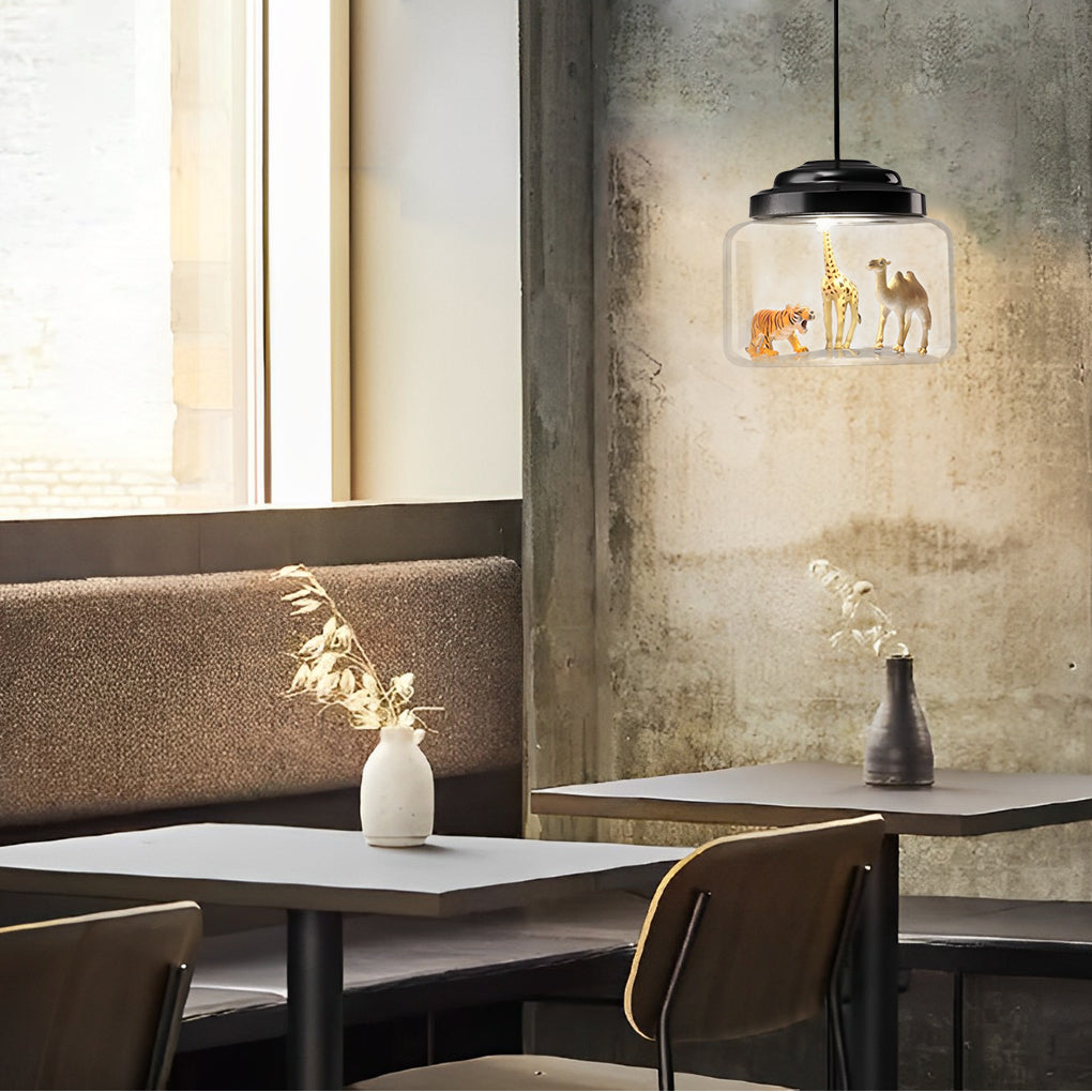 Personality Animal Model LED Pendant Light - Modern Black Decor Glass Jar