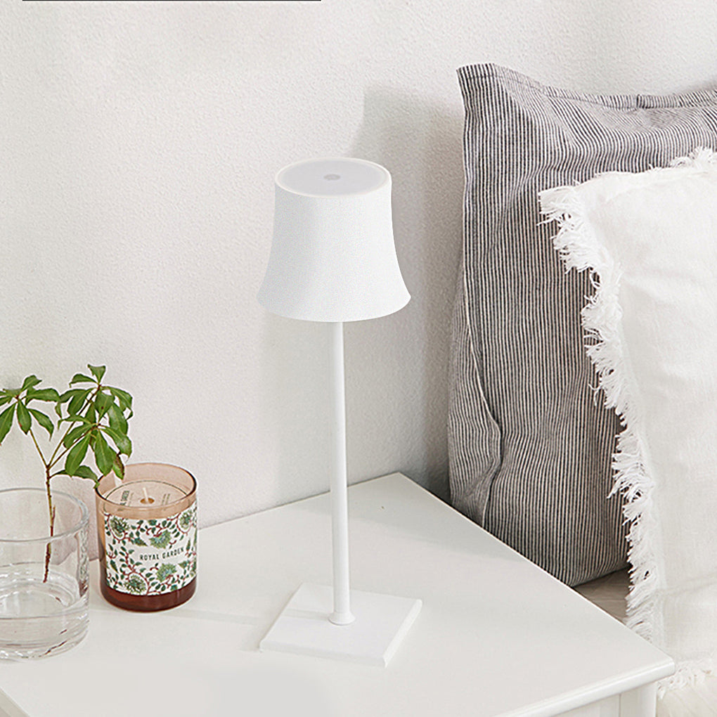 15 Inch Cordless Metal Table Lamp - Modern Black and White Design