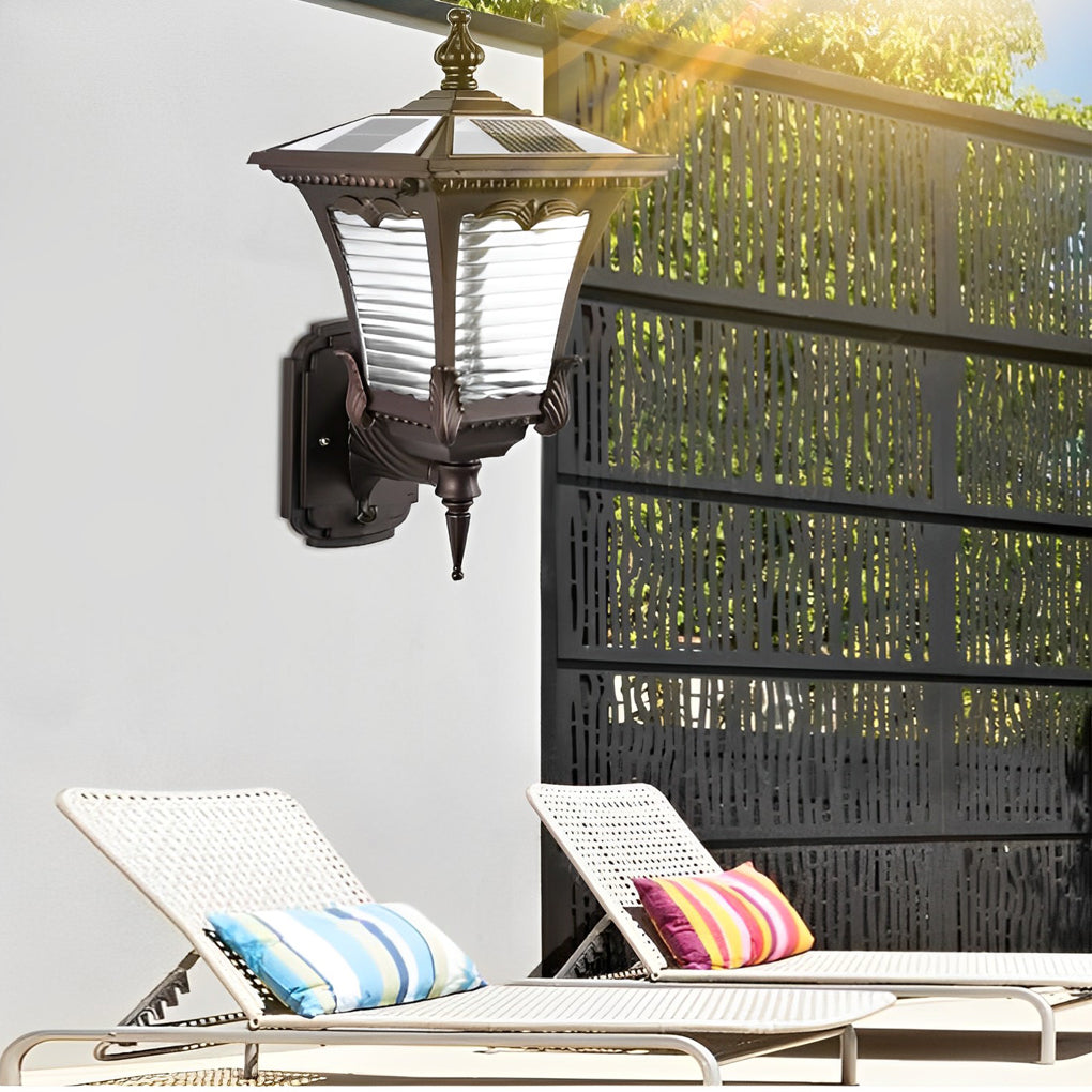 Vintage Striped Glass LED Solar Wall Lights Waterproof Black Retro