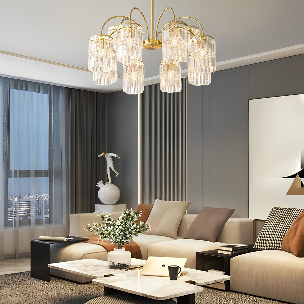 Crystal Shade Copper Curved Arms Luxury Chandelier Light