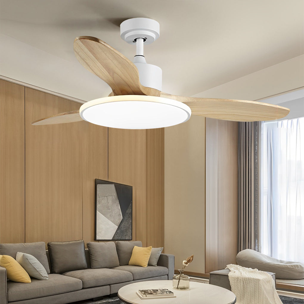 Wood Mute Dimmable LED Nordic Ceiling Fan Light with Remote Control