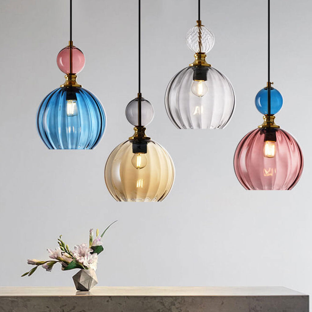 Danish Creative Stripes Round Glass 1/3 Light Chandelier - Modern Lighting Fixture, Unique Design, Home Décor, Elegant Illumination