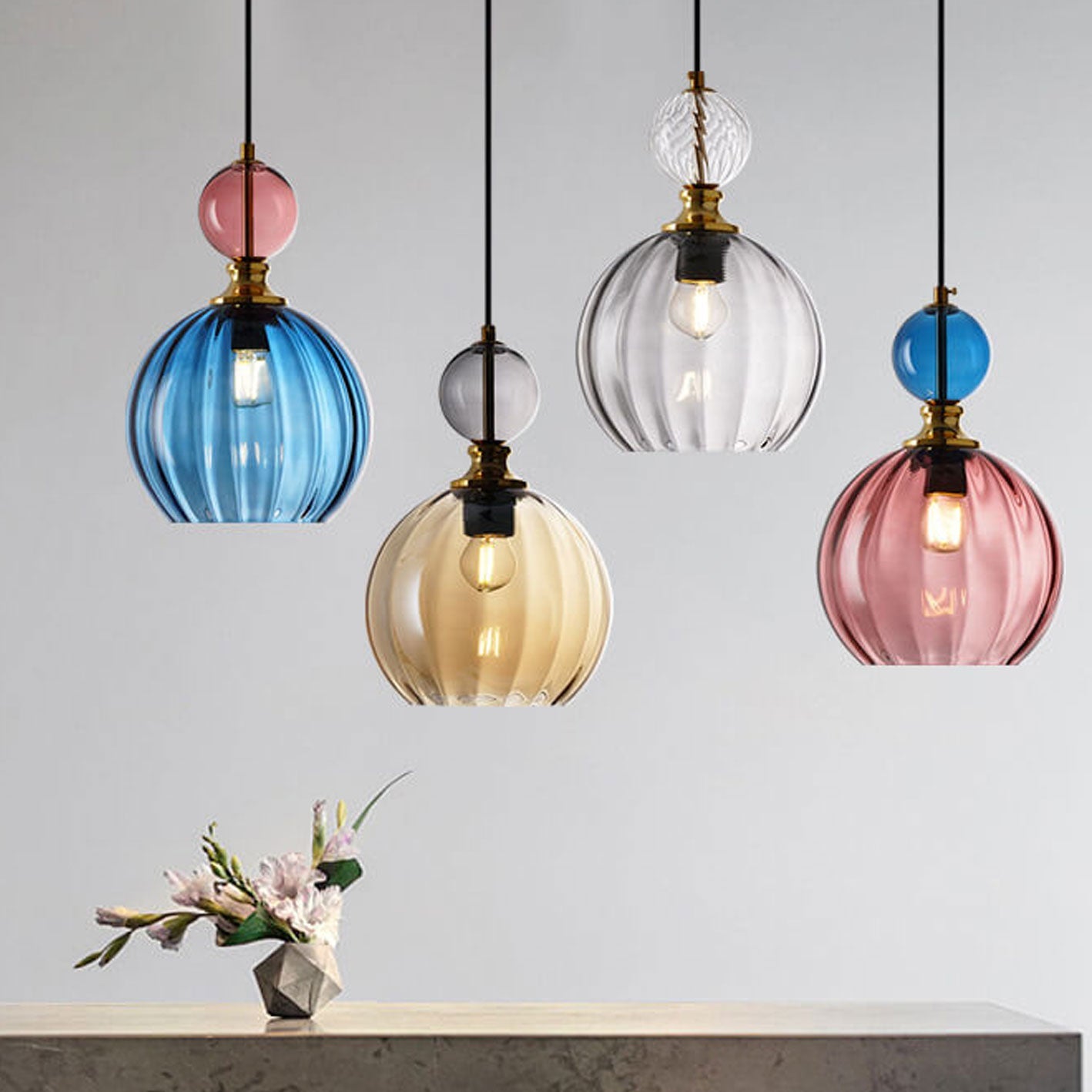 Danish Creative Stripes Round Glass 1/3 Light Chandelier - Modern Lighting Fixture, Unique Design, Home Décor, Elegant Illumination
