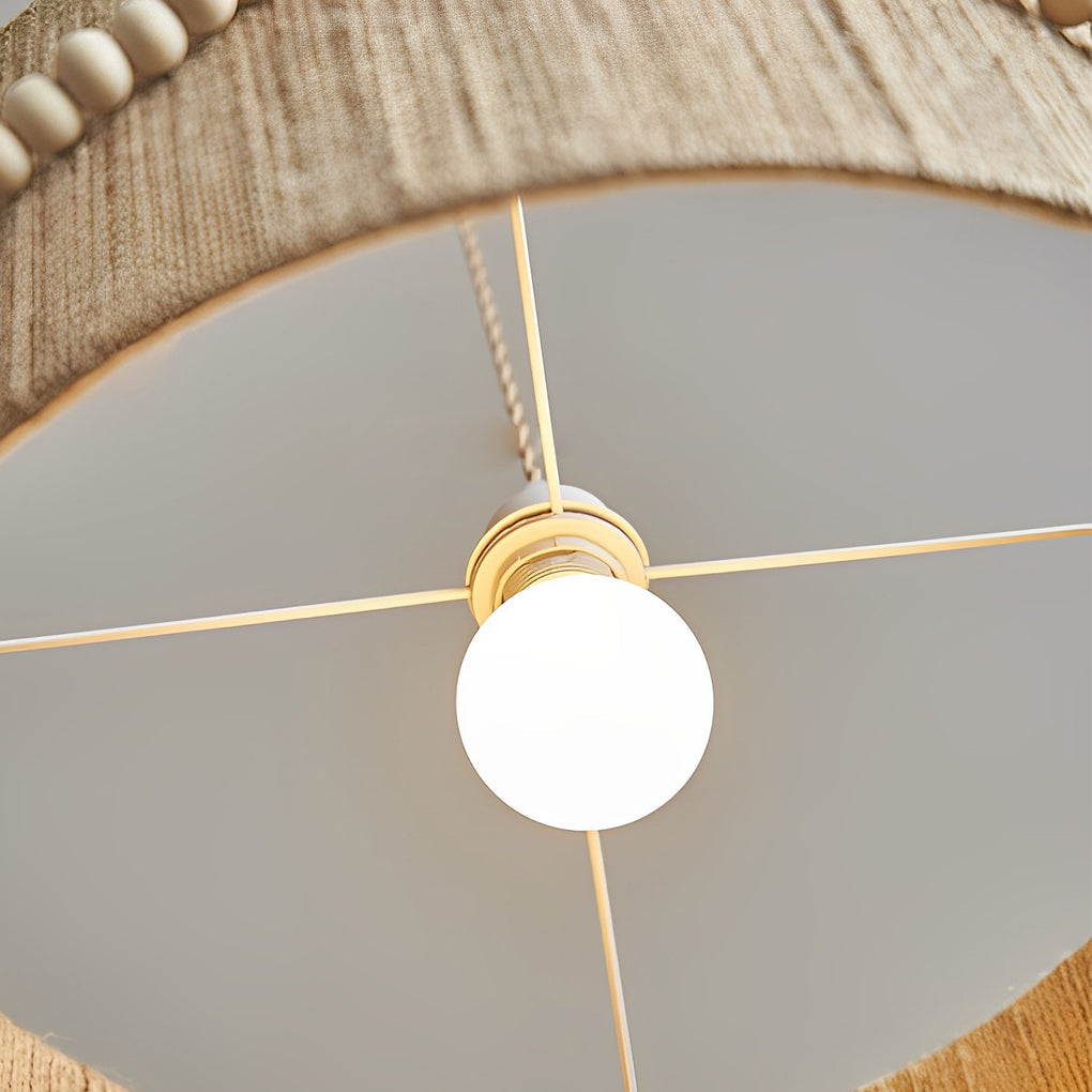 Boho Chandelier Pendant Lamp with Twine Rope, Wood Beads, and Tassels